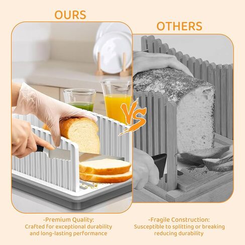 Upgraded Bread Slicer for Toast & Cheese - Adjustable Width Guide, Foldable & Compact, Grey Tray Base, Crumb Tray, Slice Homemade Bread Loaves in Saudi Arabia