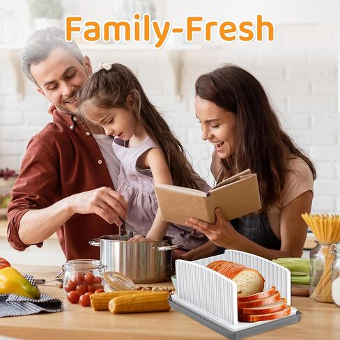 Upgraded Bread Slicer for Toast & Cheese - Adjustable Width Guide, Foldable & Compact, Grey Tray Base, Crumb Tray, Slice Homemade Bread Loaves in Saudi Arabia
