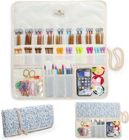 MYBAGZING Knitting Needle Organizer Case Up to 14", Rolling Storage for Straight & Circular Knitting Needles, Crochet Hook Organizer Bag, Knitting Notions Case, Foldable Travel Needle Holder(BAG ONLY) in Kuwait