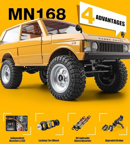 MN-168 1/12 RC Crawler, Ranger Rover 1970 RC Truck 4x4 Off Road Car 2.4GHz RC Rock Climber Vehicles with 7.4V 1200mAh Battery RTR for Adults (Yellow) in Saudi Arabia