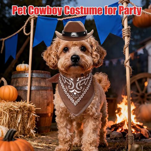 Cowboy Costume Set for Small Dog Cat Pet Mini Cowboy Hat with Bandana for Halloween Holiday Party Cosplay (Brown) in Saudi Arabia