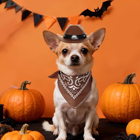 Cowboy Costume Set for Small Dog Cat Pet Mini Cowboy Hat with Bandana for Halloween Holiday Party Cosplay (Brown) in Saudi Arabia