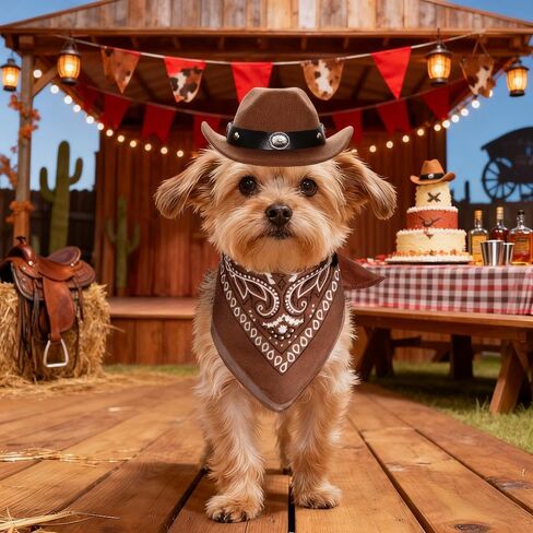 Cowboy Costume Set for Small Dog Cat Pet Mini Cowboy Hat with Bandana for Halloween Holiday Party Cosplay (Brown) in Saudi Arabia
