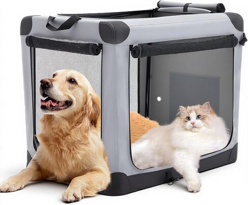 DUMOS Dog Crate 42 Inch Travel Cat Pet Carrier for Extra Large Dog, Portable Foldable Soft Pet Crate with Storage Bag & Washable Pad for Indoor Outdoor Dog Kennel Carrier (XL-80lbs, Grey) in Kuwait
