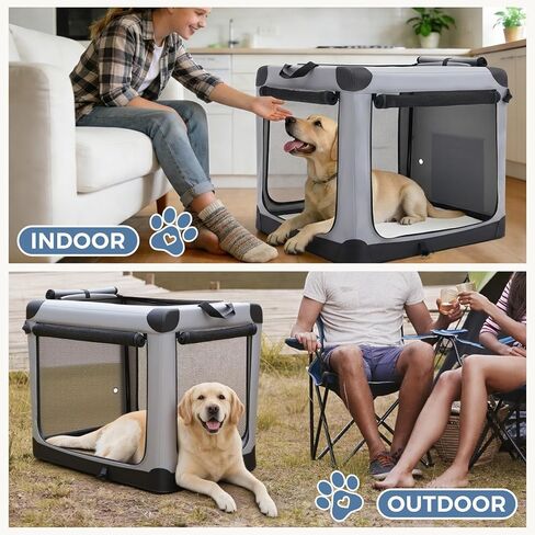 DUMOS Dog Crate 42 Inch Travel Cat Pet Carrier for Extra Large Dog, Portable Foldable Soft Pet Crate with Storage Bag & Washable Pad for Indoor Outdoor Dog Kennel Carrier (XL-80lbs, Grey) in Kuwait