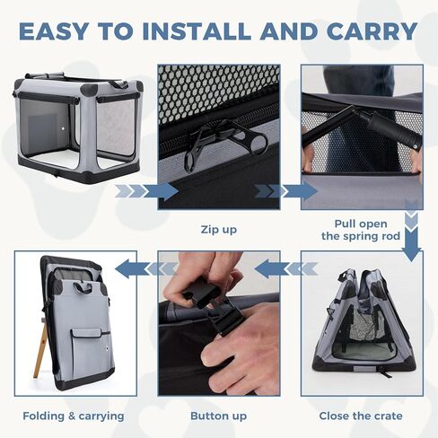 DUMOS Dog Crate 42 Inch Travel Cat Pet Carrier for Extra Large Dog, Portable Foldable Soft Pet Crate with Storage Bag & Washable Pad for Indoor Outdoor Dog Kennel Carrier (XL-80lbs, Grey) in Kuwait