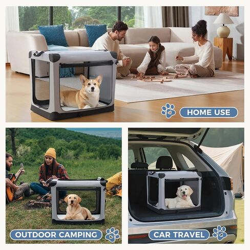 DUMOS Dog Crate 42 Inch Travel Cat Pet Carrier for Extra Large Dog, Portable Foldable Soft Pet Crate with Storage Bag & Washable Pad for Indoor Outdoor Dog Kennel Carrier (XL-80lbs, Grey) in Kuwait