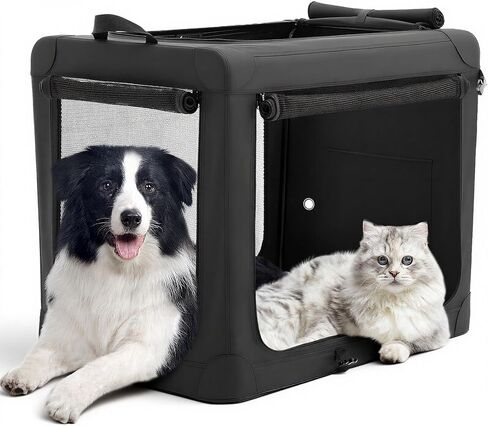DUMOS Dog Crate 42 Inch Travel Cat Pet Carrier for Extra Large Dog, Portable Foldable Soft Pet Crate with Storage Bag & Washable Pad for Indoor Outdoor Dog Kennel Carrier (XL-80lbs, Grey) in Kuwait