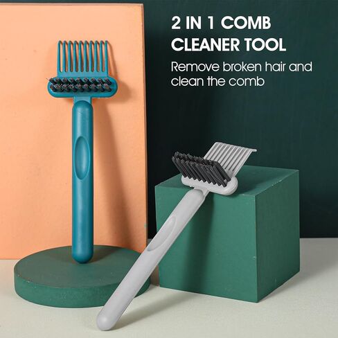 2 Pack 2-in-1 Hair Brush Cleaner, Comb Remover Tool, hair brush cleaner tool brush cleaner tool for Home, Salon Removal Hair Dust (Gray, Dark Green) (Gray, Dark green) in Saudi Arabia