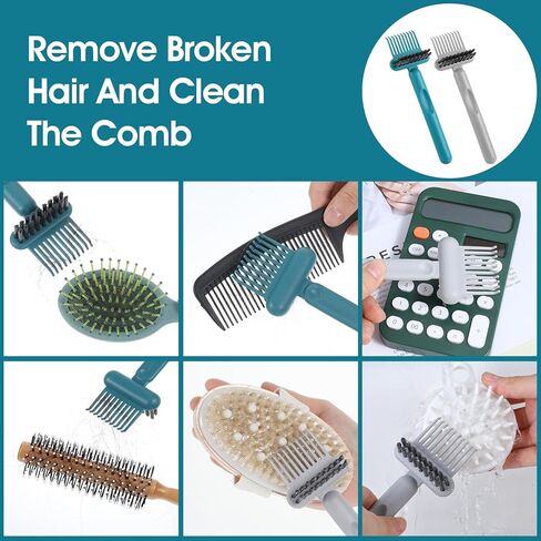 2 Pack 2-in-1 Hair Brush Cleaner, Comb Remover Tool, hair brush cleaner tool brush cleaner tool for Home, Salon Removal Hair Dust (Gray, Dark Green) (Gray, Dark green) in Saudi Arabia
