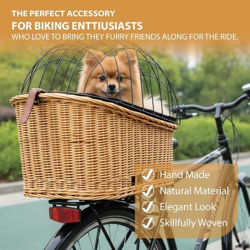 Rear Bike Basket for Dogs, Wicker Pet Bicycle Carrier for Small Dog Cat with Protective Grille Liner Eco Friendly Natural Rattan Doggy Back Luggage Rack Seat (Brown Style1) in Saudi Arabia