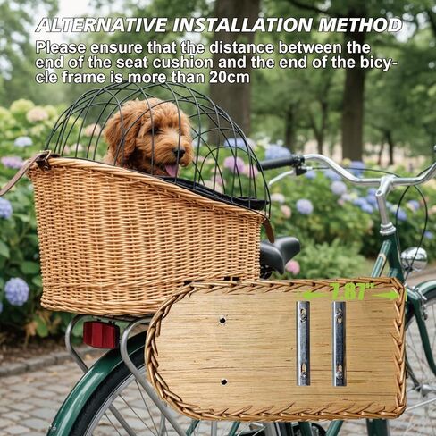 Rear Bike Basket for Dogs, Wicker Pet Bicycle Carrier for Small Dog Cat with Protective Grille Liner Eco Friendly Natural Rattan Doggy Back Luggage Rack Seat (Brown Style1) in Saudi Arabia