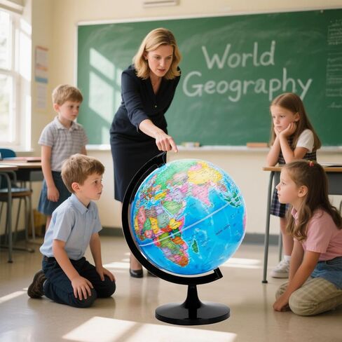 World Globe للأطفال والكبار، أدوات تعليمية مقاس 12 بوصة مع حامل، ديكور مكتب تجميع DIY، كرة تعليمية جغرافية لديكور المنزل والمكتب والفصول الدراسية (أزرق، 12 بوصة) in Kuwait