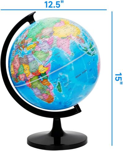 World Globe للأطفال والكبار، أدوات تعليمية مقاس 12 بوصة مع حامل، ديكور مكتب تجميع DIY، كرة تعليمية جغرافية لديكور المنزل والمكتب والفصول الدراسية (أزرق، 12 بوصة) in Kuwait