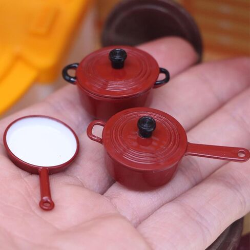 SUNGOOYUE 5 قطع مطبخ لبيت الدمى، مجموعة أدوات طهي مصغرة بمقياس 1/12، أواني ومقالي معدنية من سبيكة مع طلاء مينا لامع لإكسسوارات بيت الدمى، مشهد DIY in Kuwait