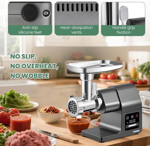 Electric Meat Grinder 2000W Heavy Duty, Touchscreen Control with Ice Shaver, Veggie Shredder, 2 Blades, 3 Plates, Sausage Stuffer & Kubbe Kit, #10 Size for Home Use in Kuwait