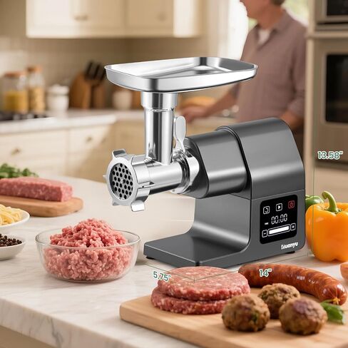Electric Meat Grinder 2000W Heavy Duty, Touchscreen Control with Ice Shaver, Veggie Shredder, 2 Blades, 3 Plates, Sausage Stuffer & Kubbe Kit, #10 Size for Home Use in Kuwait