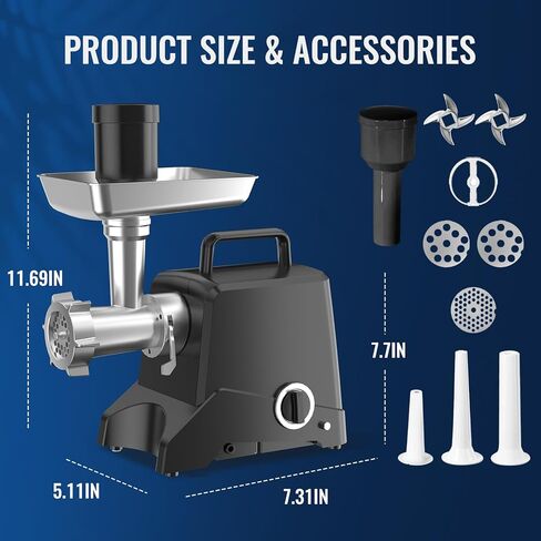 مفرمة لحم كهربائية من الألومنيوم المصبوب - حشو سجق ETL بقدرة 3500 وات ومفرمة لحم مع 3 أطباق وشفرتين ومجموعة أنابيب سجق ووظيفة عكسية - مثالية للوجبات العائلية والشواء والبرغر in Kuwait