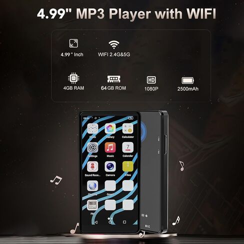 مشغل Diyeeni MP3 مع بلوتوث وواي فاي، ومساحة تخزين 64 جيجابايت ونظام تشغيل Android 12، وشاشة لمس عالية الدقة 4.99 بوصة، ومشغل MP3 Android MP4 للأطفال مع Spotify، Libby in Kuwait