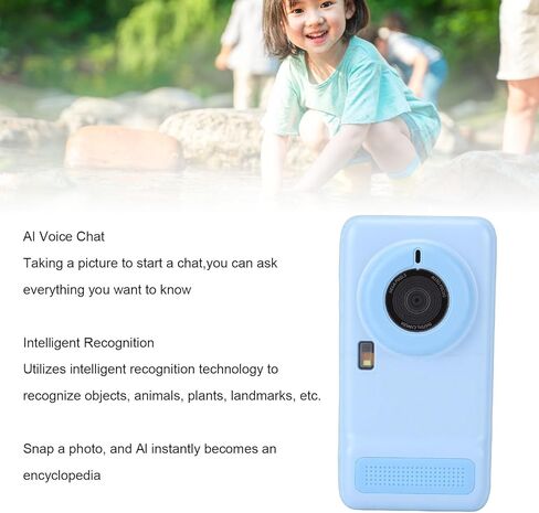 AI Kids Camera, 2MP 5MP Dual Lens Object Recognition Voice Dialogue 4 Inch Touch Screen Digital Camera MP3 Player, 16GB Storage 2000mAh Battery, Boys and Girls (Blue) in Saudi Arabia