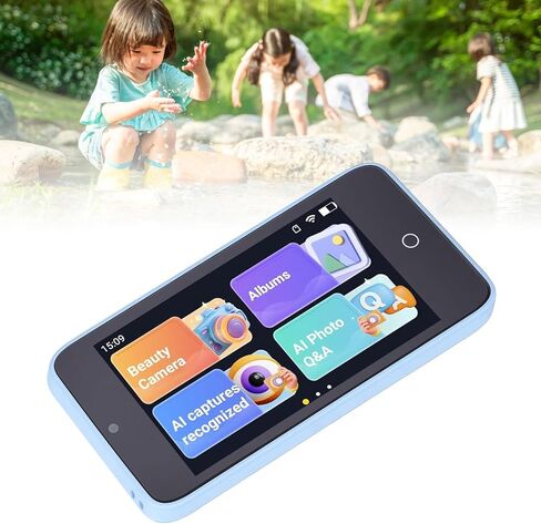 AI Kids Camera, 2MP 5MP Dual Lens Object Recognition Voice Dialogue 4 Inch Touch Screen Digital Camera MP3 Player, 16GB Storage 2000mAh Battery, Boys and Girls (Blue) in Saudi Arabia