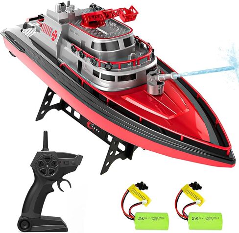 Cheerwing RC Boat, Remote Control Fireboat Firefighter for Kids, One-Key Water Spary, 2 Batteries for 40 Mins Run Time, 15KM/H High Speed Pool Toys for Boys Girls and Adult in Kuwait