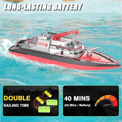Cheerwing RC Boat, Remote Control Fireboat Firefighter for Kids, One-Key Water Spary, 2 Batteries for 40 Mins Run Time, 15KM/H High Speed Pool Toys for Boys Girls and Adult in Kuwait