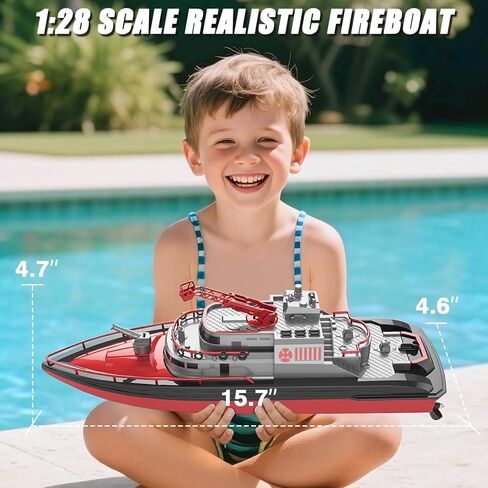 Cheerwing RC Boat, Remote Control Fireboat Firefighter for Kids, One-Key Water Spary, 2 Batteries for 40 Mins Run Time, 15KM/H High Speed Pool Toys for Boys Girls and Adult in Kuwait