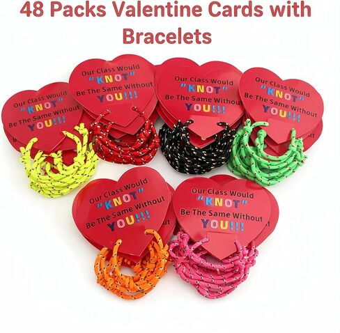 Valentines Day Cards for Kids School: 48 Packs Valentines Day Gifts for Kids Friendship Bracelets with Cards from Teacher Party Favors Classroom Exchange in Saudi Arabia