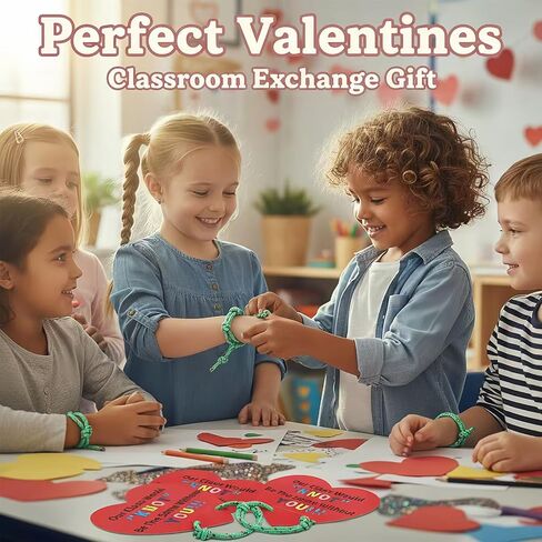 Valentines Day Cards for Kids School: 48 Packs Valentines Day Gifts for Kids Friendship Bracelets with Cards from Teacher Party Favors Classroom Exchange in Saudi Arabia