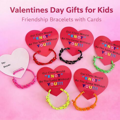 Valentines Day Cards for Kids School: 48 Packs Valentines Day Gifts for Kids Friendship Bracelets with Cards from Teacher Party Favors Classroom Exchange in Saudi Arabia
