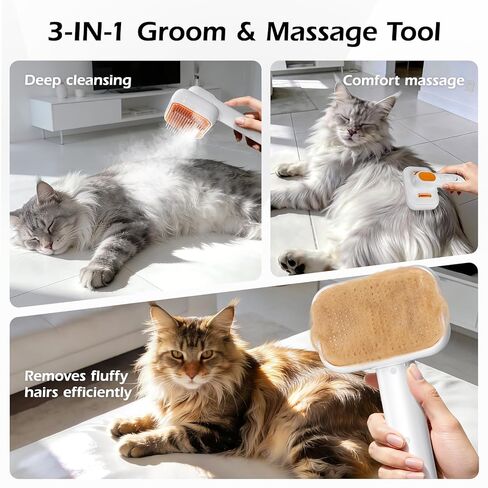 3-in-1 Pet Steam Brush: Rechargeable Grooming Tool with Gentle Mist Spray for Shedding Control, Self-Cleaning, 2-Speed, Waterproof, Safe Rounded Tips - For Dogs, Cats, Rabbits & All Coats in Saudi Arabia