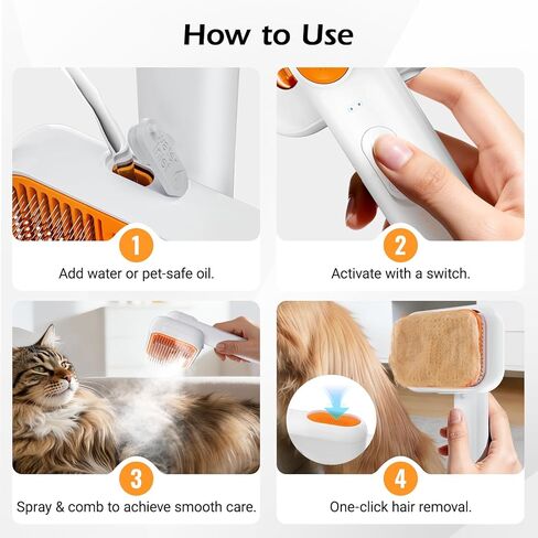 3-in-1 Pet Steam Brush: Rechargeable Grooming Tool with Gentle Mist Spray for Shedding Control, Self-Cleaning, 2-Speed, Waterproof, Safe Rounded Tips - For Dogs, Cats, Rabbits & All Coats in Saudi Arabia