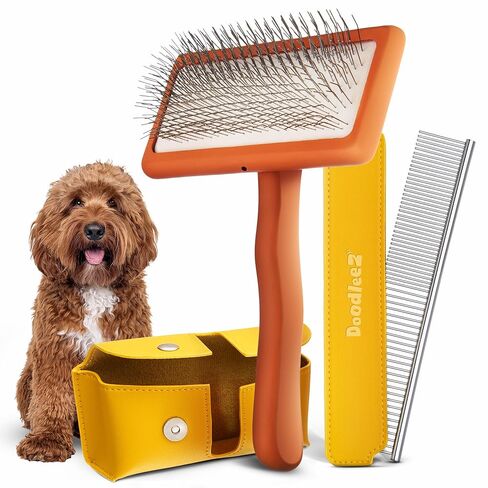 Slicker Brush for Dogs - Goldendoodle Brush with Poodle Comb and Cases Included - Goldendoodle Must Haves Grooming Tools - Designed for Doodles, Labradoodles, Bernedoodles - Medium - Orange in Saudi Arabia
