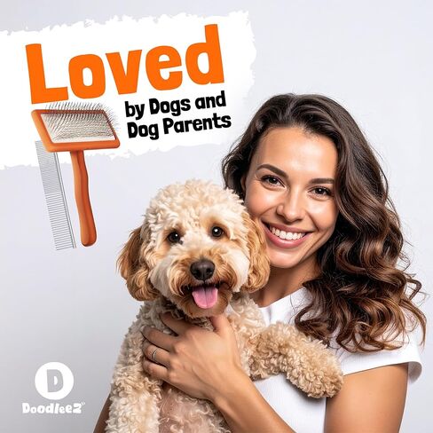 Slicker Brush for Dogs - Goldendoodle Brush with Poodle Comb and Cases Included - Goldendoodle Must Haves Grooming Tools - Designed for Doodles, Labradoodles, Bernedoodles - Medium - Orange in Saudi Arabia