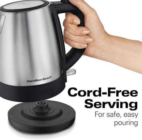 Hamilton Beach Electric Tea Kettle, Water Boiler & Heater, 1 L, Cordless, Auto-Shutoff & Boil-Dry Protection, Stainless Steel (40998) in Saudi Arabia