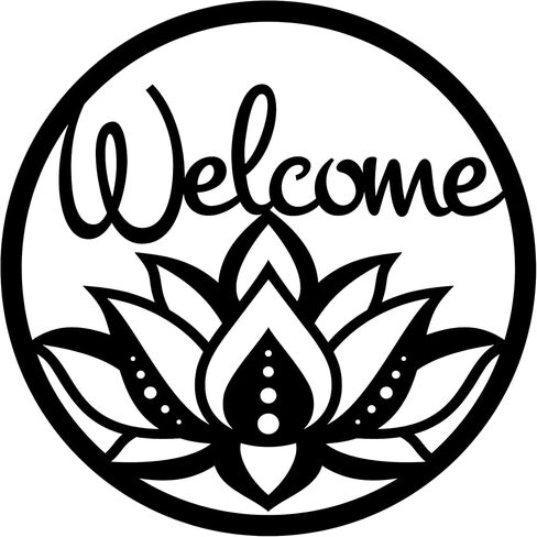 مرحبًا بك على شكل لوتس معدني معلق على الحائط - ديكور جداري روحي بوهو مصنوع يدويًا للمدخل أو غرفة المعيشة أو مساحة التأمل، معلق على جدار يوجا روحي بوهو مصنوع يدويًا (30 بوصة) in Kuwait
