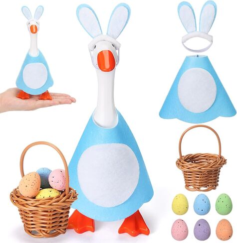 Spring Easter Mini Desk Goose Outfits 7 Inch Magnetic Goose Key Holder Pink White Bunny Costume Cute Home Decor with Mini Easter Carrots and Basket for Room Office Table Desk Decor in Kuwait