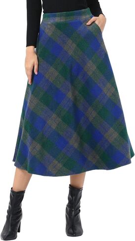 Allegra K Women's Vintage Plaid High Waist A-Line Long Maxi Skirt with Pockets in Saudi Arabia