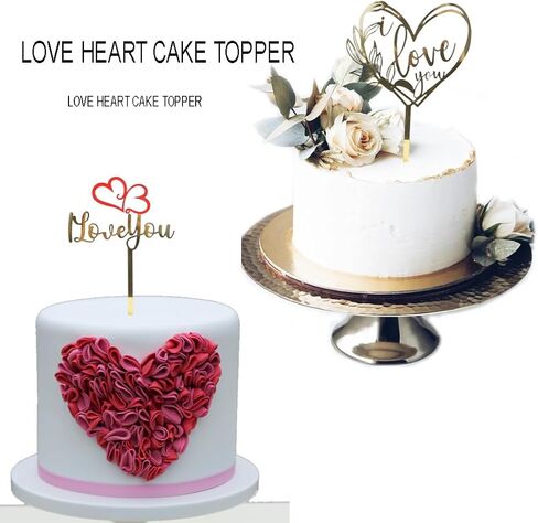 6 Pcs Love Heart Cake Topper Cake Decoration for Valentine's Day Wedding Mother's Day, Acrylic Gold Cupcake Topper Picks Love You Letter Cake Topper for Party Cake Desserts Decor Supplies in Saudi Arabia