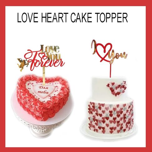 6 Pcs Love Heart Cake Topper Cake Decoration for Valentine's Day Wedding Mother's Day, Acrylic Gold Cupcake Topper Picks Love You Letter Cake Topper for Party Cake Desserts Decor Supplies in Saudi Arabia