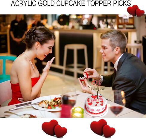 6 Pcs Love Heart Cake Topper Cake Decoration for Valentine's Day Wedding Mother's Day, Acrylic Gold Cupcake Topper Picks Love You Letter Cake Topper for Party Cake Desserts Decor Supplies in Saudi Arabia
