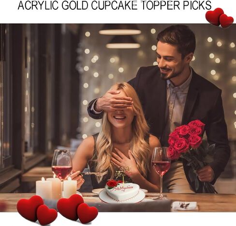 6 Pcs Love Heart Cake Topper Cake Decoration for Valentine's Day Wedding Mother's Day, Acrylic Gold Cupcake Topper Picks Love You Letter Cake Topper for Party Cake Desserts Decor Supplies in Saudi Arabia