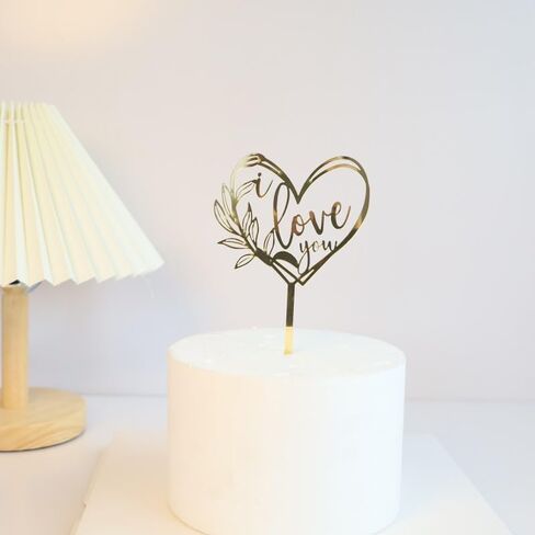 6 Pcs Love Heart Cake Topper Cake Decoration for Valentine's Day Wedding Mother's Day, Acrylic Gold Cupcake Topper Picks Love You Letter Cake Topper for Party Cake Desserts Decor Supplies in Saudi Arabia