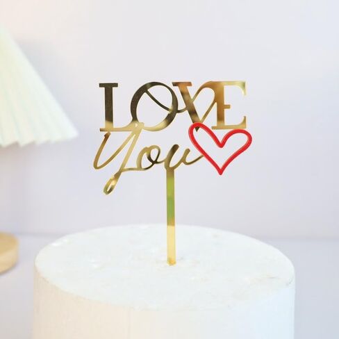 6 Pcs Love Heart Cake Topper Cake Decoration for Valentine's Day Wedding Mother's Day, Acrylic Gold Cupcake Topper Picks Love You Letter Cake Topper for Party Cake Desserts Decor Supplies in Saudi Arabia