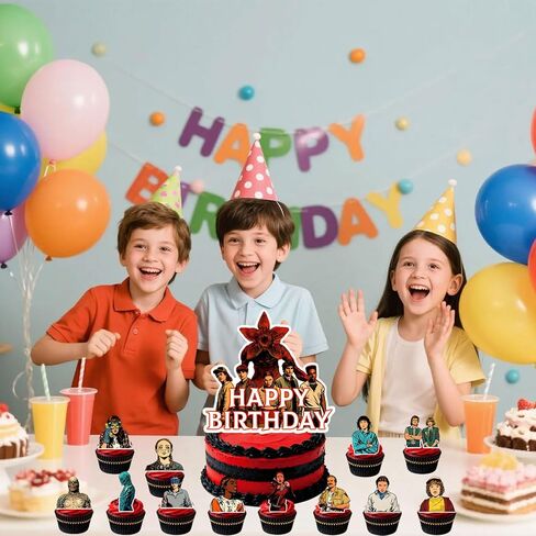 25 قطعة من أغطية كعكة عيد ميلاد سعيد من المسلسل التلفزيوني، طبقة علوية للكيك ذات طابع رعب، تتضمن 1 قطعة علوية لعيد ميلاد سعيد و24 قطعة زينة للحلوى. in Kuwait