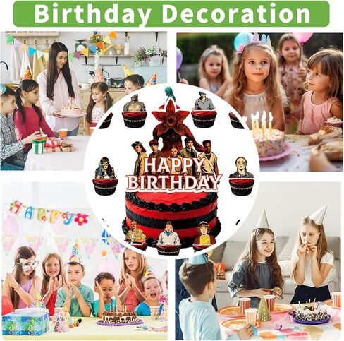 25 قطعة من أغطية كعكة عيد ميلاد سعيد من المسلسل التلفزيوني، طبقة علوية للكيك ذات طابع رعب، تتضمن 1 قطعة علوية لعيد ميلاد سعيد و24 قطعة زينة للحلوى. in Kuwait