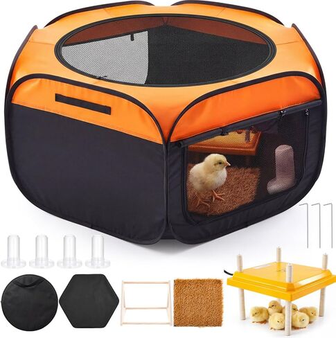 صندوق حضانة لمجموعة أدوات الدجاج المبتدئة، قلم حضانة دجاج بباب مزدوج / روضة أطفال / خيمة مع لوحة تسخين 10 × 10 بوصة، وسادة تعشيش، وحدة تغذية الكتاكيت والماء، جثم الفرخ حتى 15 كتكوت، بطة، سمان in Kuwait