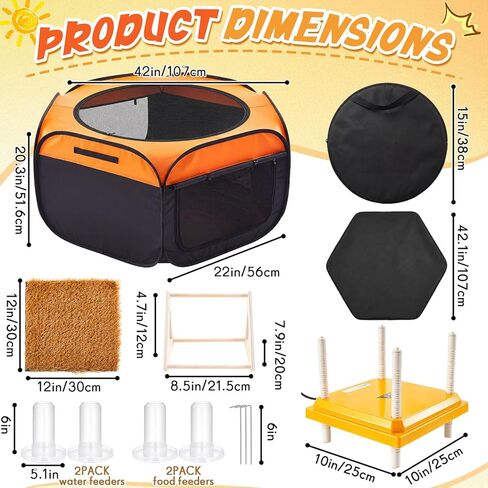صندوق حضانة لمجموعة أدوات الدجاج المبتدئة، قلم حضانة دجاج بباب مزدوج / روضة أطفال / خيمة مع لوحة تسخين 10 × 10 بوصة، وسادة تعشيش، وحدة تغذية الكتاكيت والماء، جثم الفرخ حتى 15 كتكوت، بطة، سمان in Kuwait