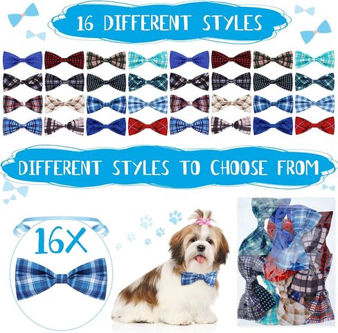 16 Pieces Dog Bow Ties Slide Hawaiian Styles Dog Collar Attachment Bows with Rubber Bands Dog Bow Ties for Large Dogs Spring Summer Grooming Independence Day(Classic Style) in Saudi Arabia